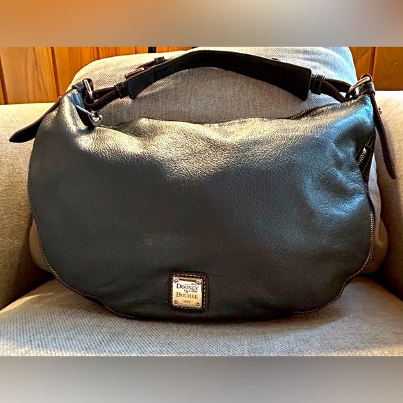 Dooney & Bourke grey leather hobo zip shoulder bag, bottom expandable to 3” - Picture 1 of 13